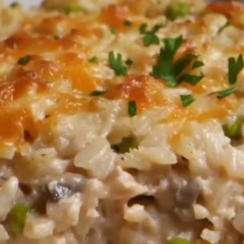 Tuna and rice casserole with mushroom soup