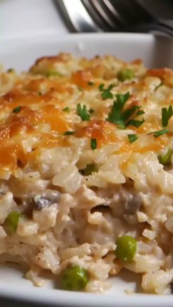 Tuna and rice casserole with mushroom soup
