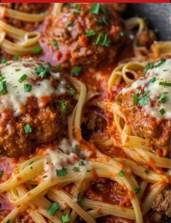 baked spaghetti and meatballs