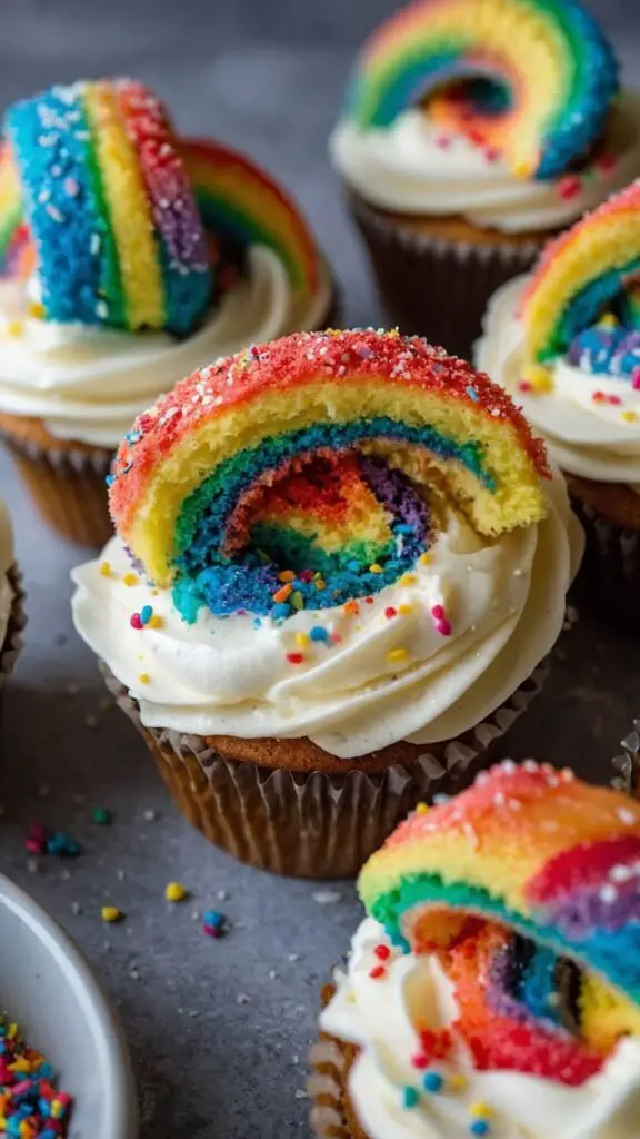 How to make Rainbow Cupcakes with Vanilla Cloud Frosting copycat recipe Rainbow Cupcakes with Vanilla Cloud Frosting copycat recipe